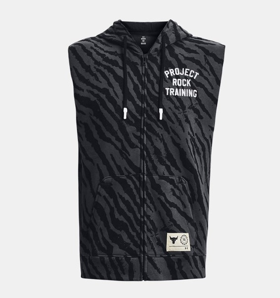 Siyah Erkek Project Rock Rival Fleece Sleeveless Baskılı Tam Boy Fermuarlı Sweatshirt