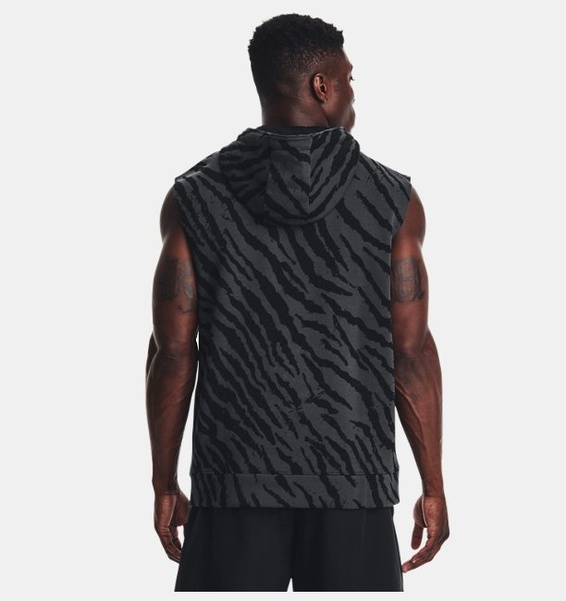 Siyah Erkek Project Rock Rival Fleece Sleeveless Baskılı Tam Boy Fermuarlı Sweatshirt