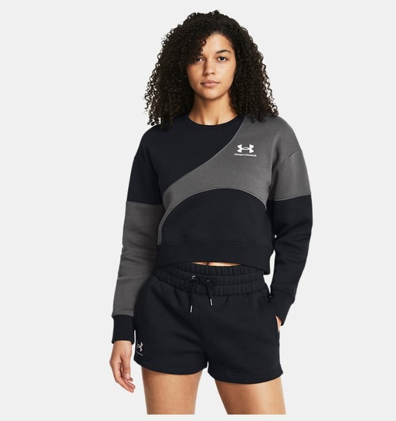 Siyah Kadın UA Icon Fleece Crop Crew Uzun Kollu T-shirt