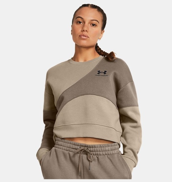 Kahverengi Kadın UA Icon Fleece Crop Crew Uzun Kollu T-shirt