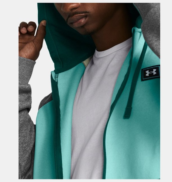 Turkuaz Erkek UA Rival Fleece Colorblock Tam Boy Fermuarlı Sweatshirt