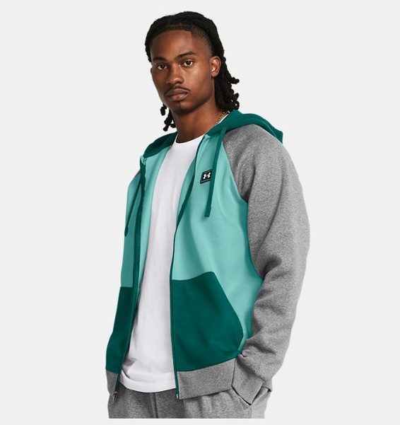Turkuaz Erkek UA Rival Fleece Colorblock Tam Boy Fermuarlı Sweatshirt