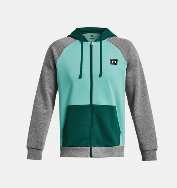 Turkuaz Erkek UA Rival Fleece Colorblock Tam Boy Fermuarlı Sweatshirt