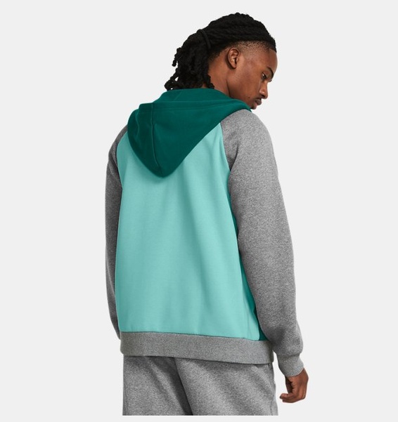 Turkuaz Erkek UA Rival Fleece Colorblock Tam Boy Fermuarlı Sweatshirt