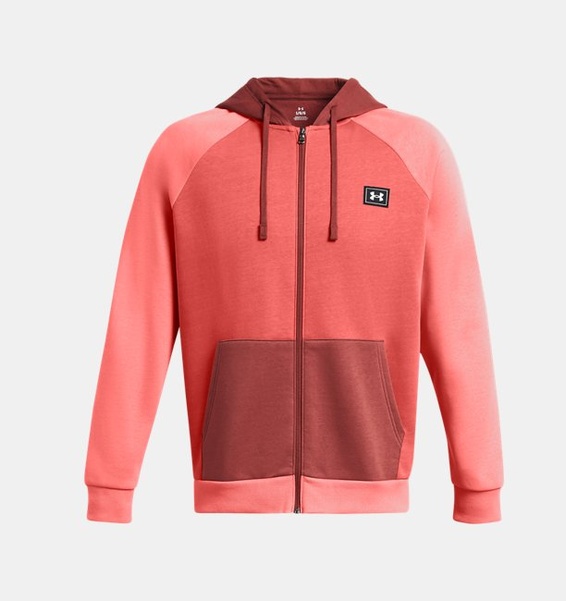 Kırmızı Erkek UA Rival Fleece Colorblock Tam Boy Fermuarlı Sweatshirt