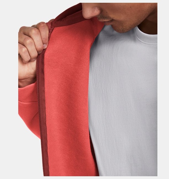 Kırmızı Erkek UA Rival Fleece Colorblock Tam Boy Fermuarlı Sweatshirt