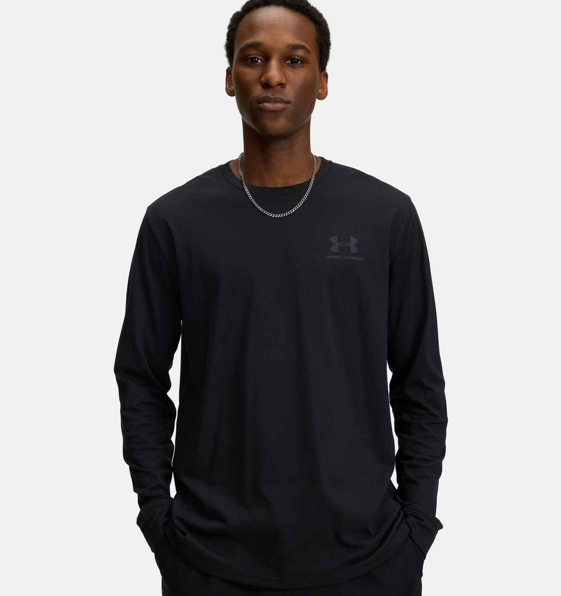 Erkek UA Sportstyle Left Chest Uzun Kollu T-shirt Siyah