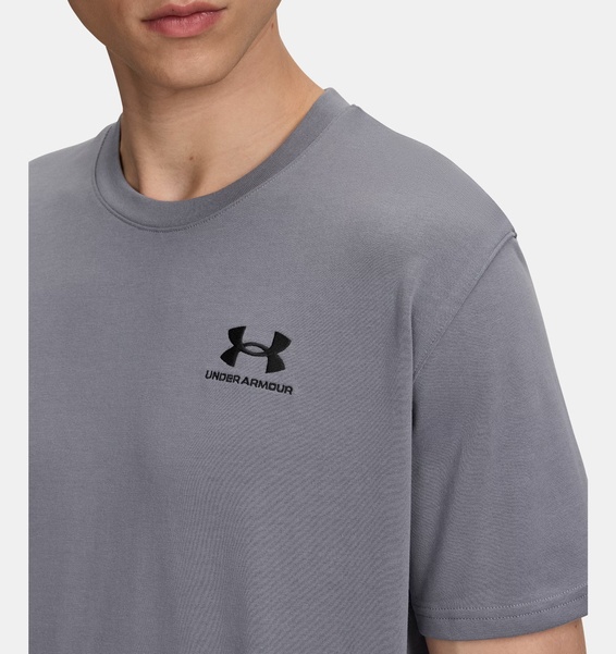 Gri Erkek UA LOGO EMB Heavyweight Kısa Kollu T-shirt