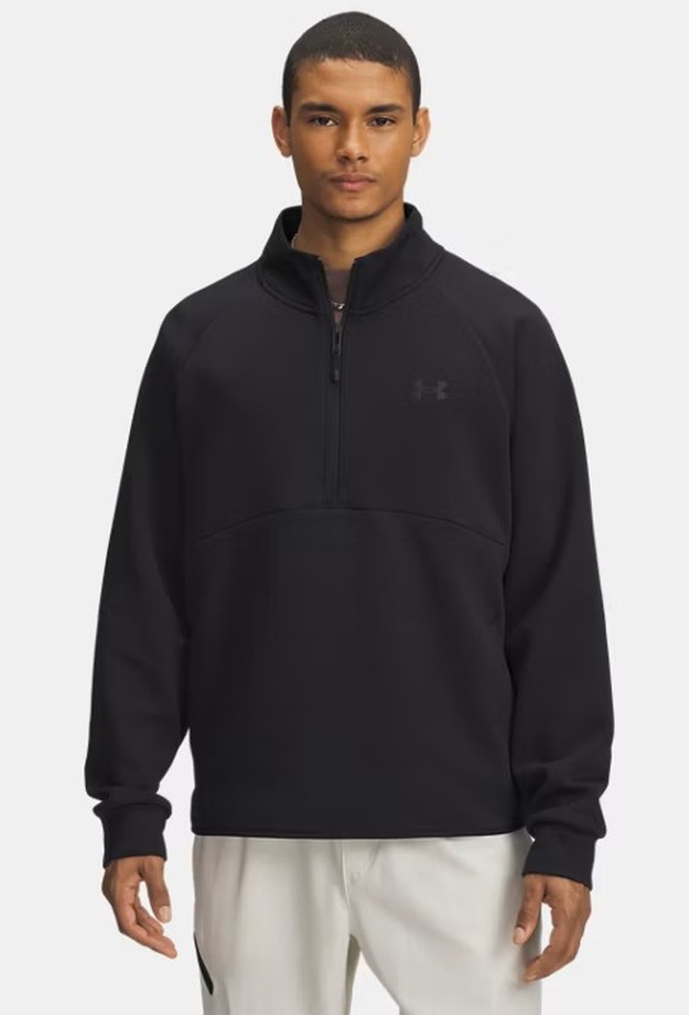 Erkek UA Unstoppable Fleece Half Zip Sweatshirt Siyah 198632726082
