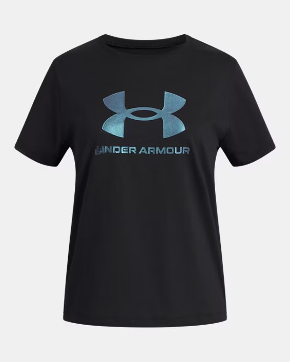 Kız Çocuk UA Rival Shimmer Kısa Kollu T-Shirt Siyah