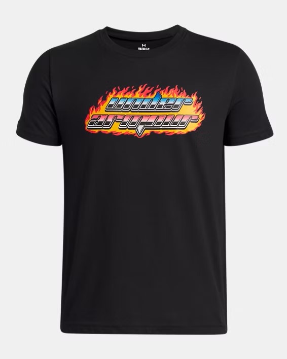 Siyah Erkek Çocuk UA Flame Kısa Kollu T-Shirt
