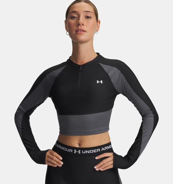 Siyah Kadın UA HeatGear Rib 1/4 Fermuarlı Uzun Kollu T-Shirt