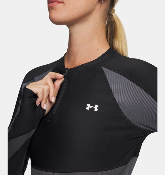 Siyah Kadın UA HeatGear Rib 1/4 Fermuarlı Uzun Kollu T-Shirt