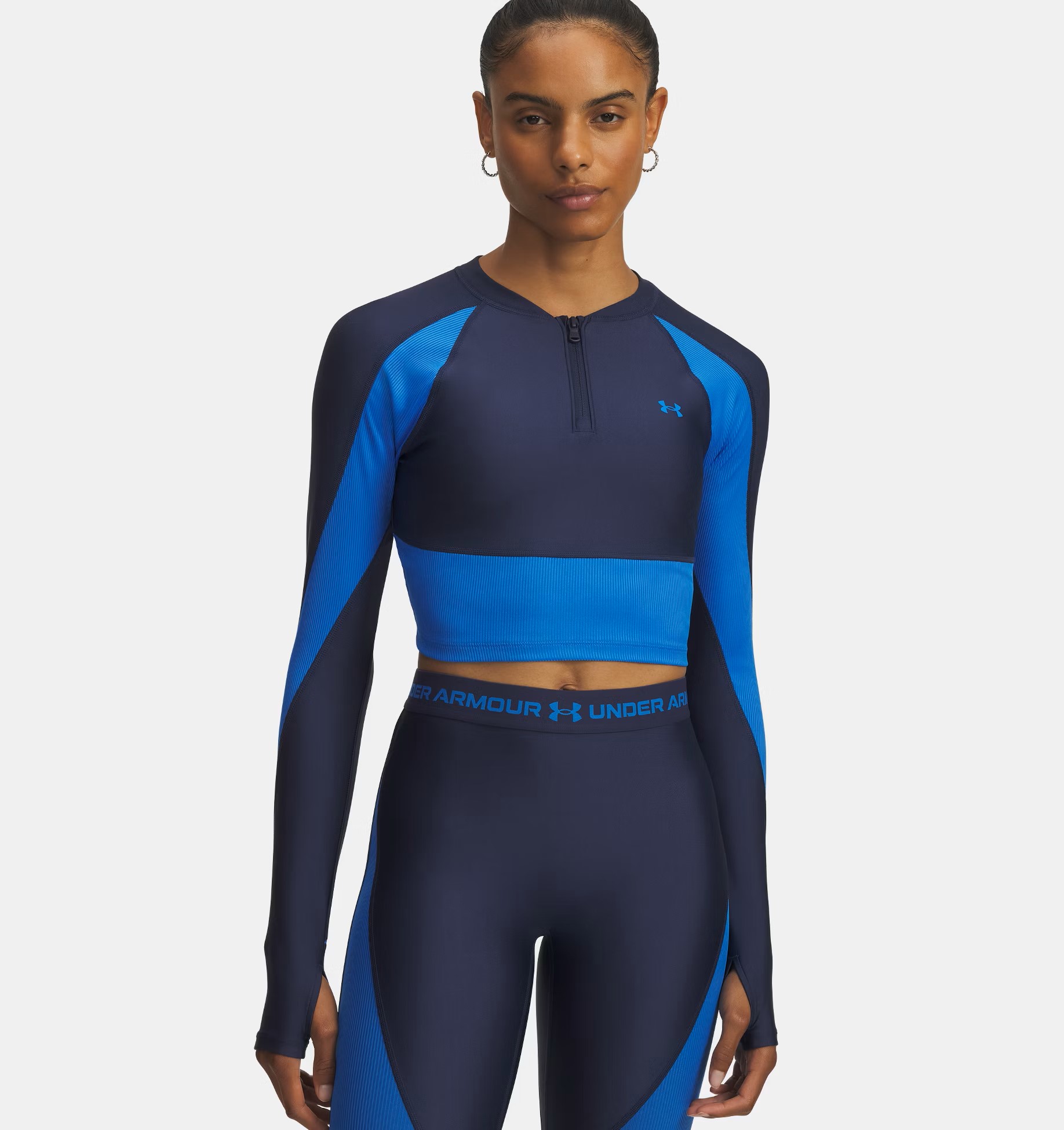 Kadın UA HeatGear Rib 1/4 Fermuarlı Uzun Kollu T-Shirt Mavi