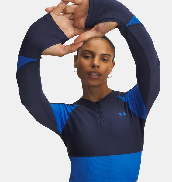 Mavi Kadın UA HeatGear Rib 1/4 Fermuarlı Uzun Kollu T-Shirt