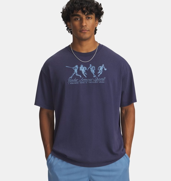 Mavi Erkek UA Heavyweight Athletes Oversize Kısa Kollu T-Shirt