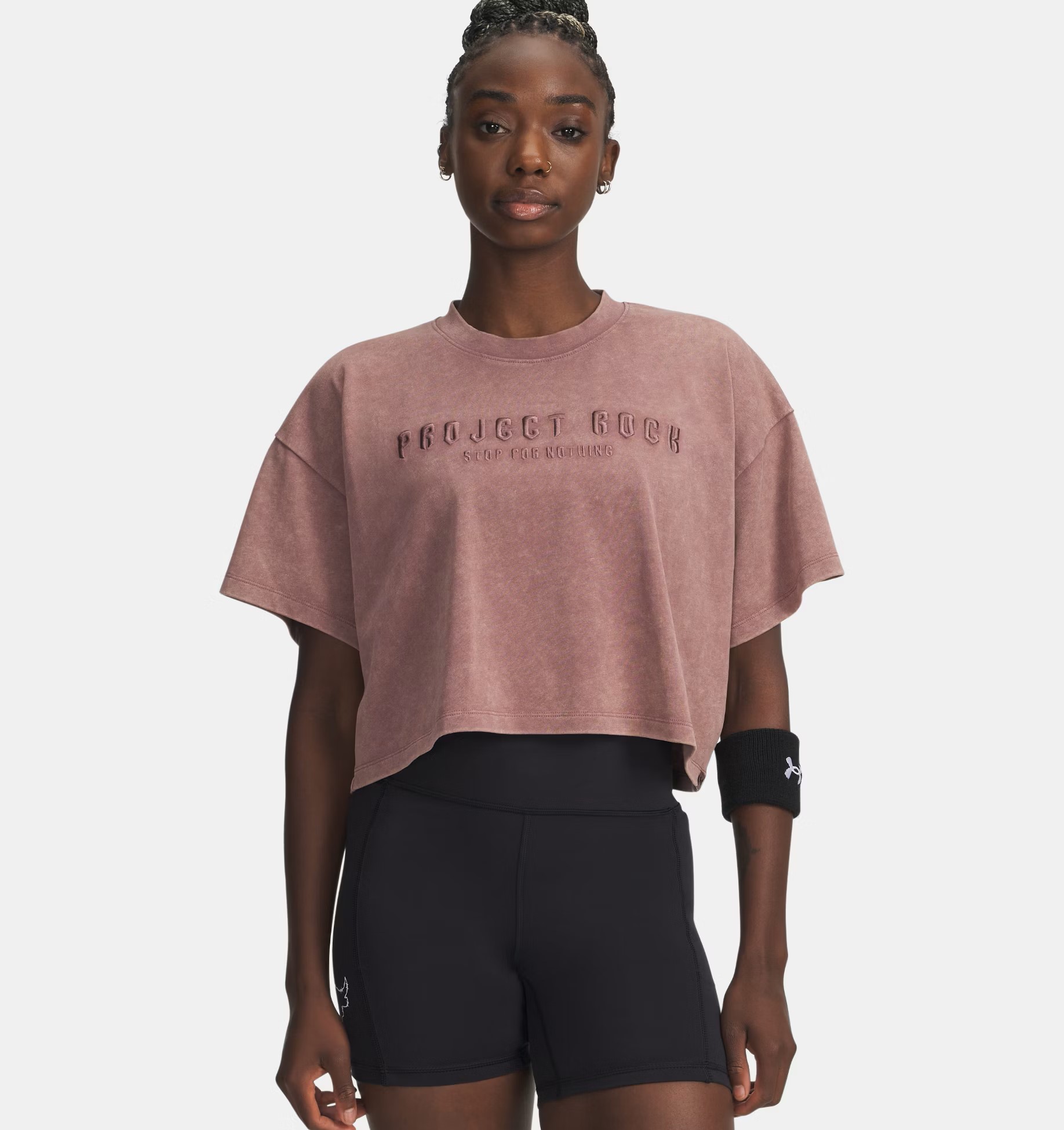 Kadın UA Project Rock Statement Graphic Kısa Kollu T-Shirt Kahverengi