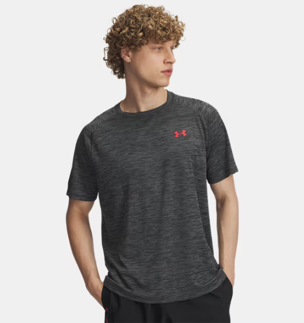Erkek UA Tech Textured Kısa Kollu T-shirt Siyah