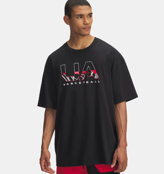 Siyah Erkek UA Heavyweight Hoops Branded Kısa Kollu T-Shirt