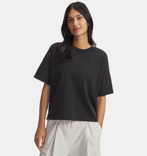 Siyah Kadın UA Heavyweight Boxy Wash Kısa Kollu T-Shirt