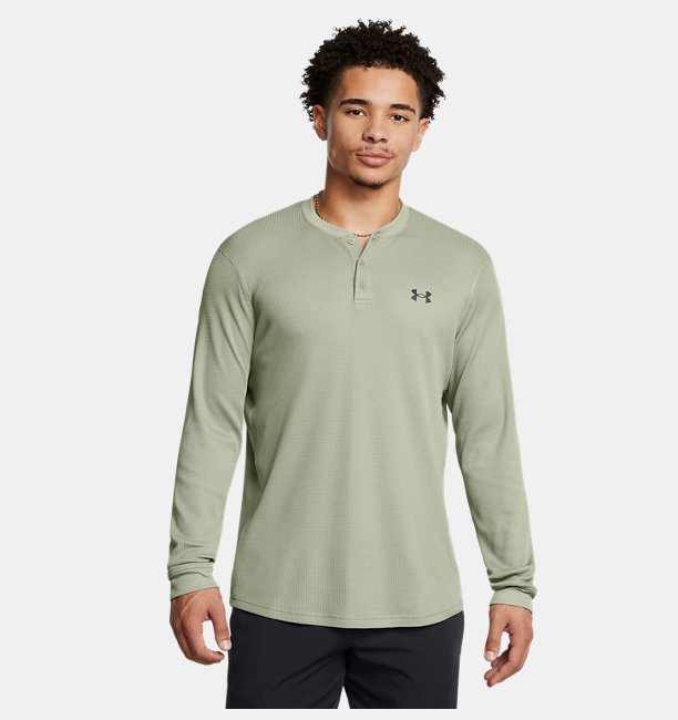 Erkek UA DFO Waffle Henley Uzun Kollu T-shirt Yeşil