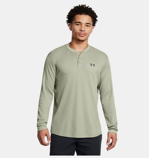 Yeşil Erkek UA DFO Waffle Henley Uzun Kollu T-shirt