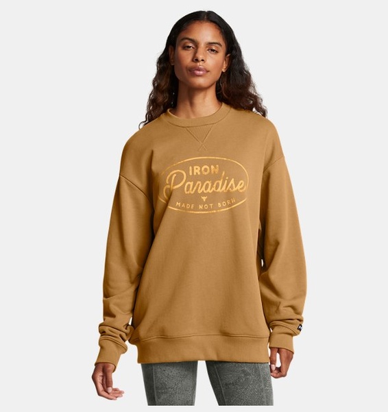 Sarı Kadın UA Project Rock Heavyweight Bisiklet Yaka Tools Sweatshirt