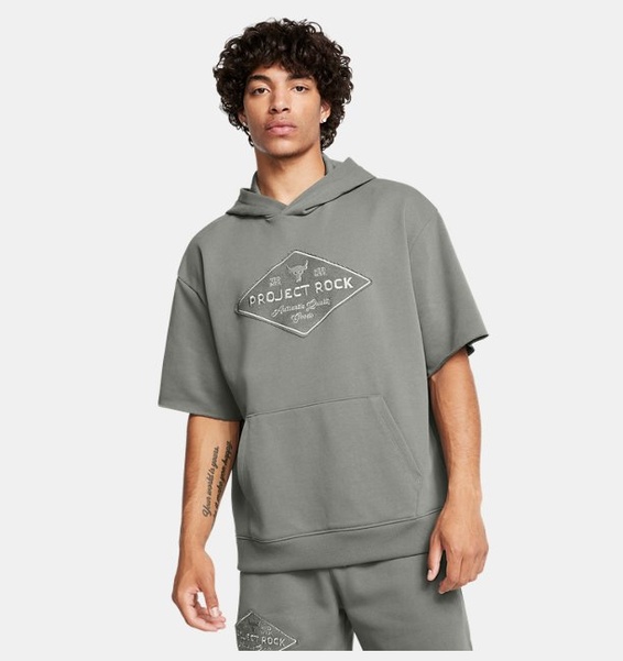 Yeşil Erkek UA Project Rock Heavyweight SS Kapüşonlu Tools T-shirt