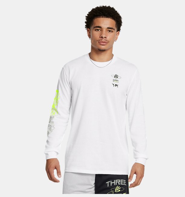 Erkek UA Curry Heavyweight Verbiage Uzun Kollu T-shirt Beyaz