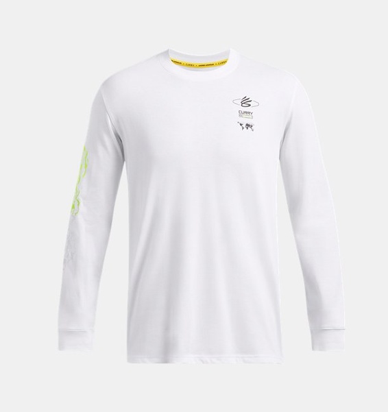 Beyaz Erkek UA Curry Heavyweight Verbiage Uzun Kollu T-shirt