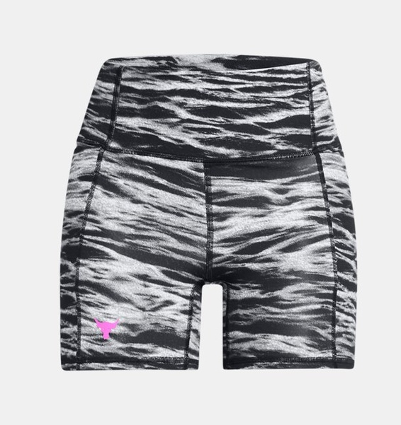 Siyah Kadın UA Project Rock Lets Go BTB Middy Baskılı Kısa Tayt