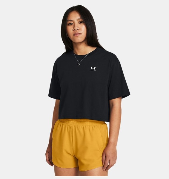 Siyah Kadın UA Boxy Crop Logo Kısa Kollu T-shirt