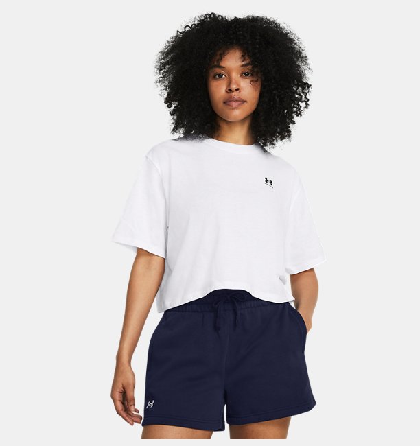 Kadın UA Boxy Crop Logo Kısa Kollu T-shirt Beyaz