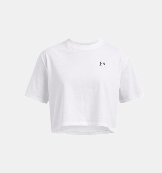 Beyaz Kadın UA Boxy Crop Logo Kısa Kollu T-shirt