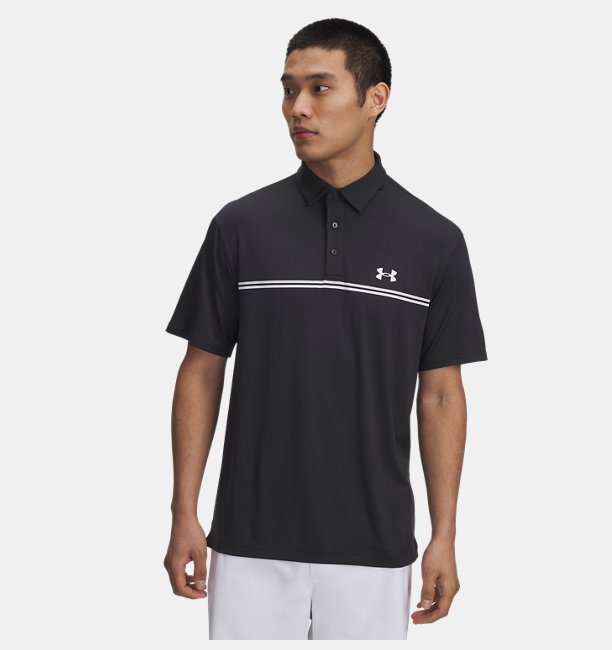 Erkek UA Playoff 3.0 Stripe Polo Siyah