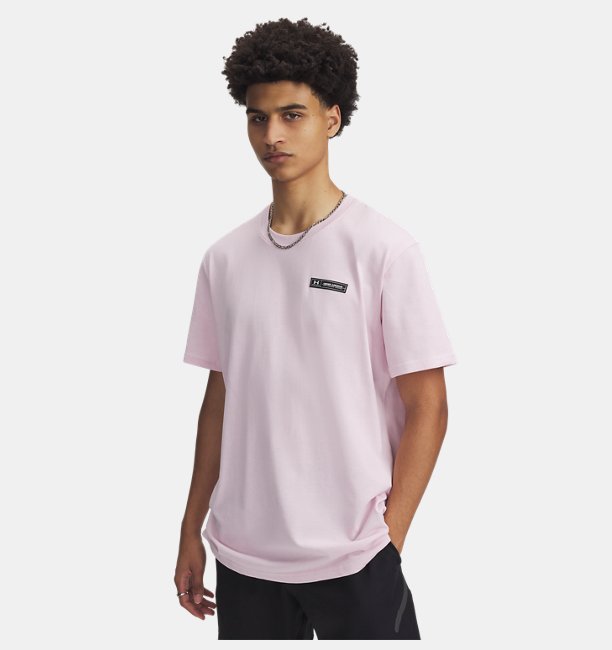 Erkek UA Heavyweight Armour Label Kısa Kollu T-shirt Pembe