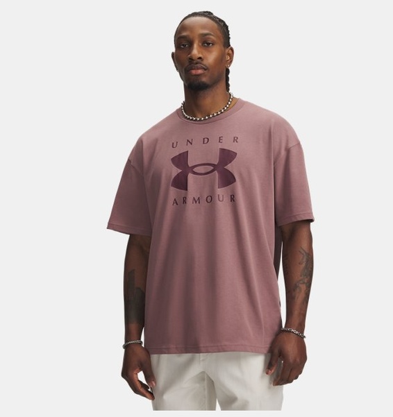 Kahverengi Erkek UA Heavyweight Oversized Branded Kısa Kollu T-shirt