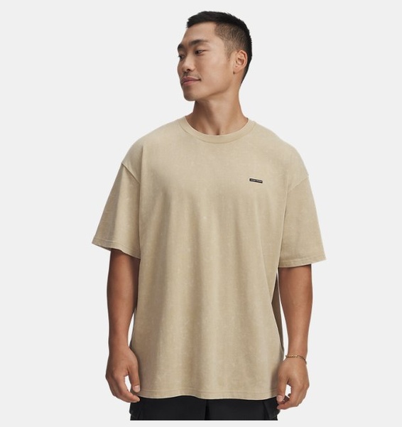 Kahverengi Erkek UA Heavyweight Oversized Logo Wash Kısa Kollu T-shirt