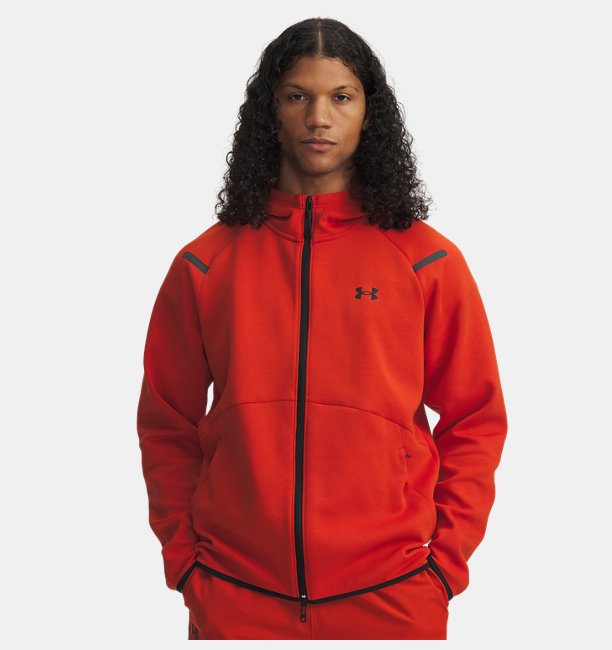 Erkek UA Unstoppable Fleece Tam Fermuarlı HD EU Sweatshirt Turuncu