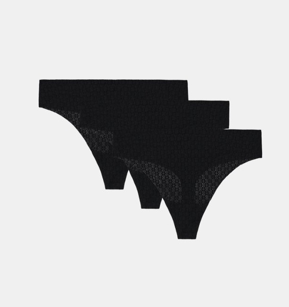 Siyah Kadın UA Pure Stretch Mesh No Show Thong -Solid 3'lü Paket İç Giyim