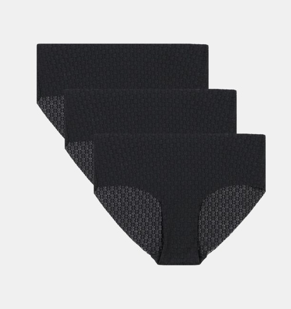 Siyah Kadın UA Pure Stretch Mesh No Show Hipster-Solid 3'lü Paket İç Giyim