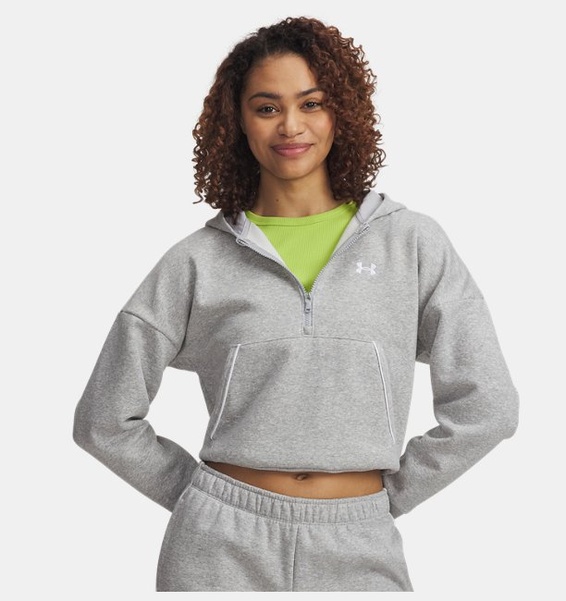 Gri Kadın UA Rival Fleece Piped Yarım Fermuarlı Kapüşonlu Sweatshirt