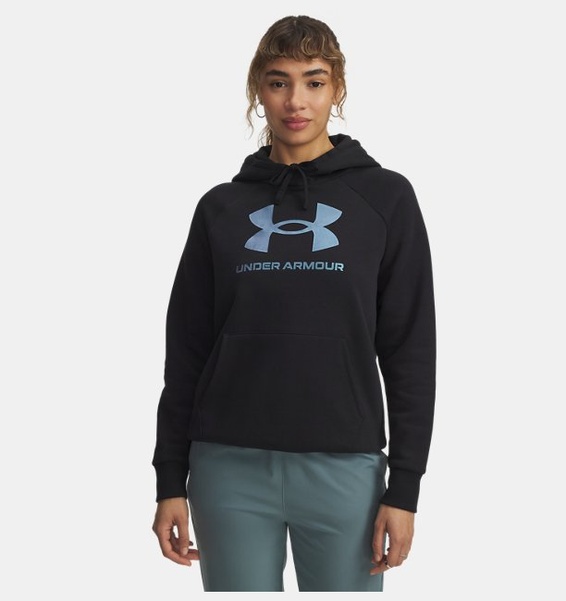 Siyah Kadın UA Rival Fleece Shimmer Kapüşonlu Sweatshirt