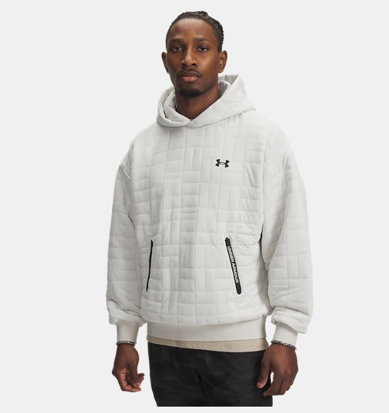 Beyaz Erkek UA Unstoppable Fleece TXTR Kapüşonlu Sweatshirt