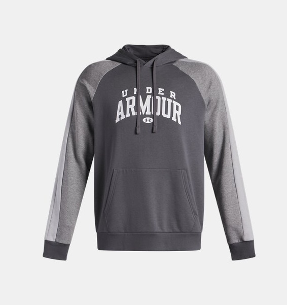 Gri Erkek UA Rival Fleece Colorblock Kapüşonlu Sweatshirt