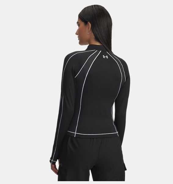 Siyah Kadın UA Coldgear Textured Yarım Fermuarlı Uzun Kollu T-Shirt