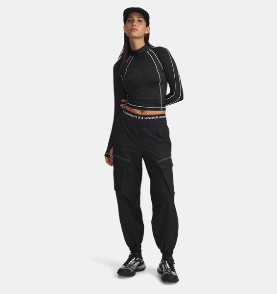 Siyah Kadın UA Coldgear Textured Yarım Fermuarlı Uzun Kollu T-Shirt