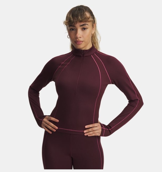 Bordo Kadın UA Coldgear Textured Yarım Fermuarlı Uzun Kollu T-Shirt