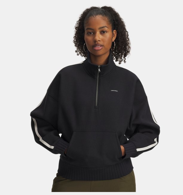Kadın UA Icon Heavyweight Fleece Yarım Fermuarlı Sweatshirt Siyah