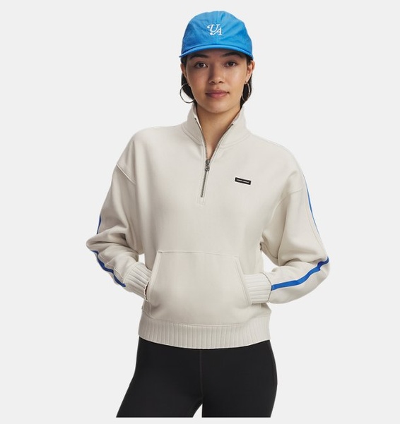 Beyaz Kadın UA Icon Heavyweight Fleece Yarım Fermuarlı Sweatshirt